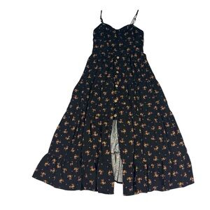 Band of Gypsies Women Small Dress Peasant Prairie Smocked Black Pink Floral